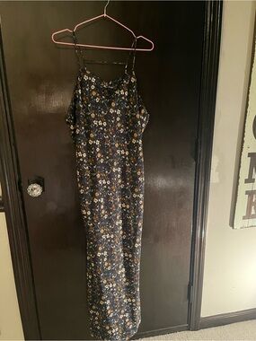 bobeau Navy Floral Slip Maxi Dress with Mustard Accents